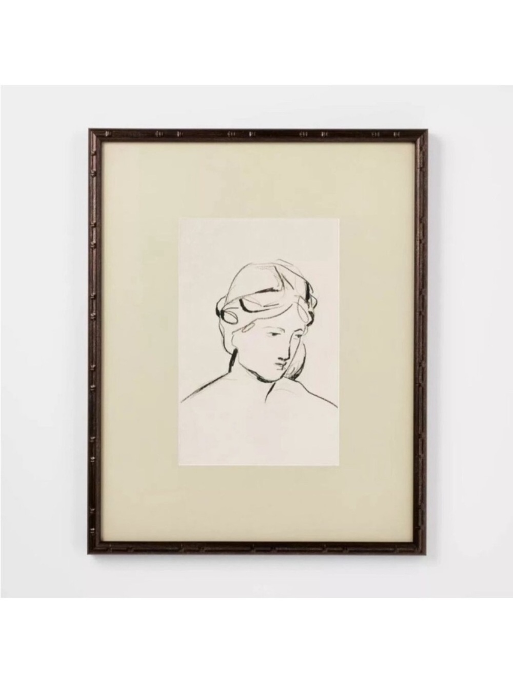 Studio McGee Minimal Black Line Portrait Cream Mat & Brown Frame 15 1/4 “ x 20”